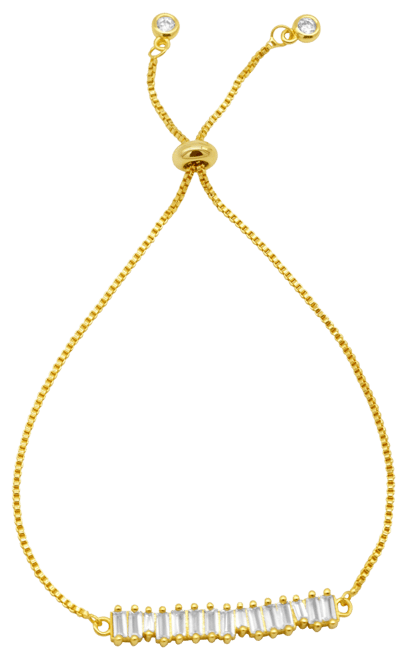 14K Gold-Plated Bolo Bracelet with Baguette Crystal Bar