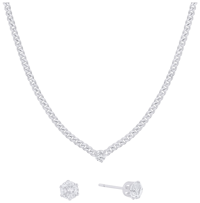 Cubic Zirconia Stud Earring and Necklace with Jewelry Box Set