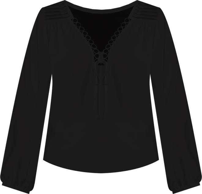 Women's Circular Trim Pin-Tuck Long Sleeve Blouse