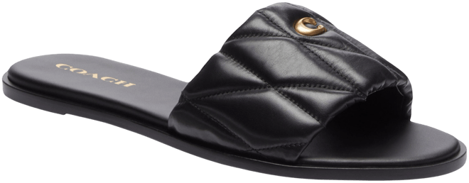 COACH Holly Quilted Puffy C Slide Flat Leather Sandals - Macy's