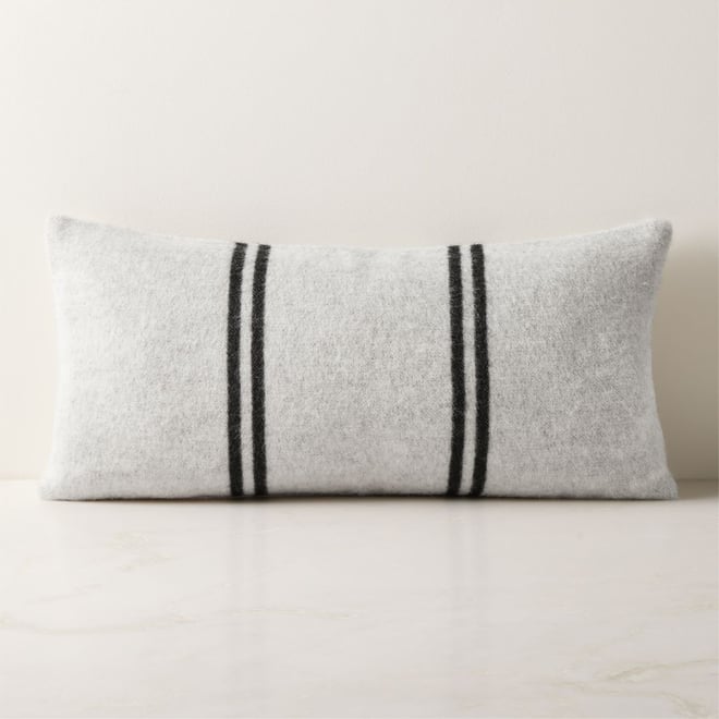 Stripes Ivory and Black Alpaca Lumbar Pillow with Down Alternative Insert 23 x11 CB2