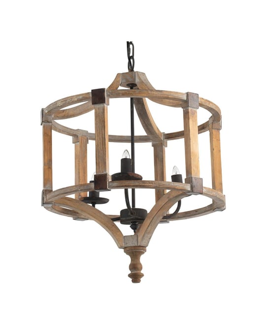 Wood Drum Chandelier, Adjustable Chain, Bulb Not Included