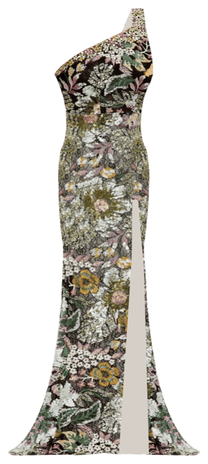 Mac Duggal Embellished Floral One Shoulder Gown