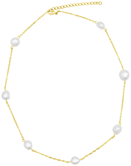 Tarnish Resistant 14K Gold-Plated Adjustable Station Cultured Freshwater Pearl Necklace