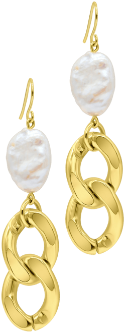 Curb Chain Drop Cultured Freshwater Pearl Earrings 14k Gold-plated Silver Curb Chain Drop Cultured Freshwater Pearl Earrings 14k Gold-plated Silver