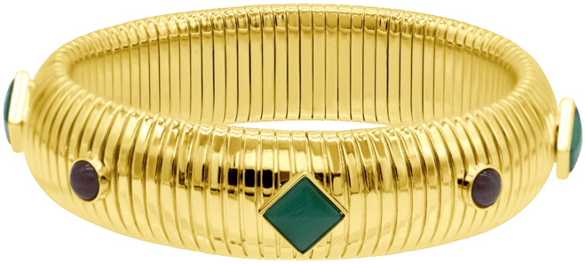 14K Gold-Plated Tall Omega Bracelet with Color Stone