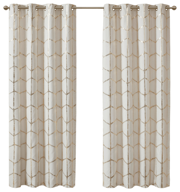 Raina Total Blackout Metallic Print Grommet Top Curtain Single Panel, 50"W x 63"L