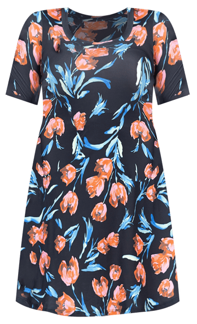 Plus Size Elbow Sleeve Knee Length Dress