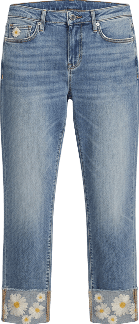 Driftwood Colette Stretch Denim Embroidered Daisy Cuffed Cropped