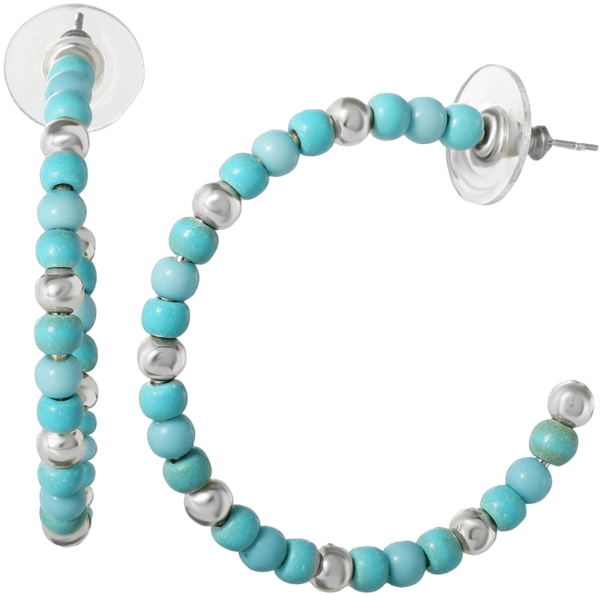 Womens Turquoise Bead Hoop Earrings