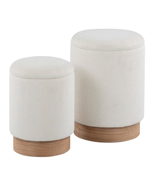 Marla Contemporary Nesting Ottoman Set In Natural Wood and Cream Fabric by 