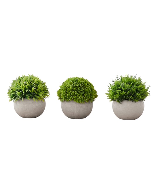 5" Indoor Artificial Grass Plants with Decorative Grey Pots, Set Of 3
