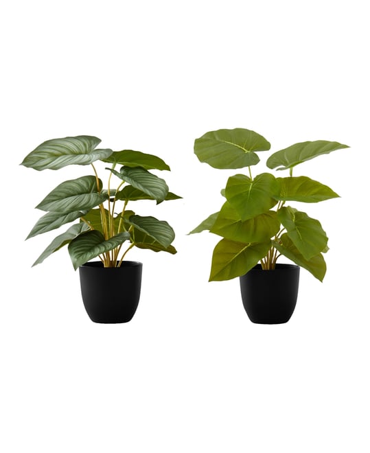 13" Indoor Artificial Epipremnum Plants with Decorative Black Pots, Set Of 2