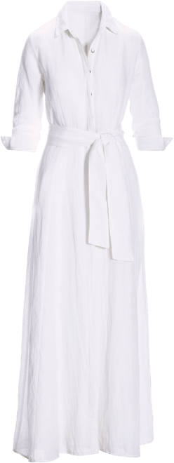 knee length dresses for ladies White Linen Kaftan Dress - Kaftan Maxi Dress, Long Sleeves & Pockets