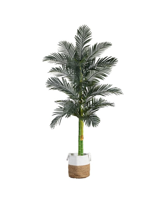 8ft. Golden Cane Artificial Palm Tree in Handmade Natural Cotton Planter