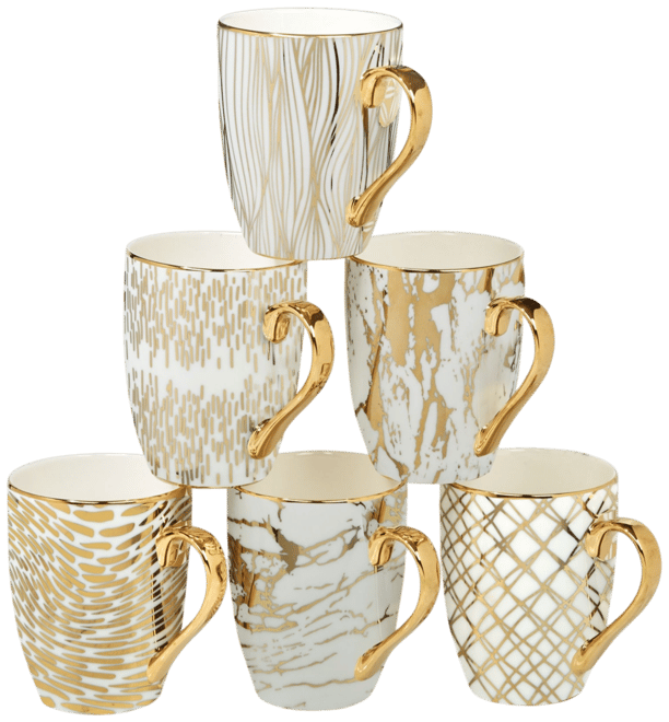 Certified International Matrix 6 Pc. Gold-Silver Tone Mugs