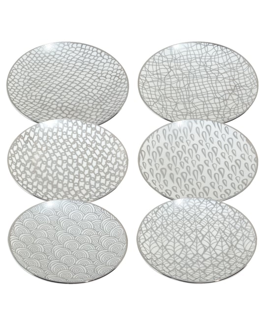 Certified International Mosaic Gold- Silver Tone Canape Plates Set of 6