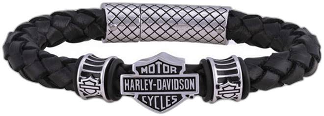 Men's Bar & Shield Braided Leather Bracelet