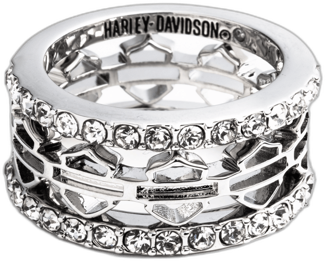 Women's Set of 3 Bar & Shield Logo Stackable Rings