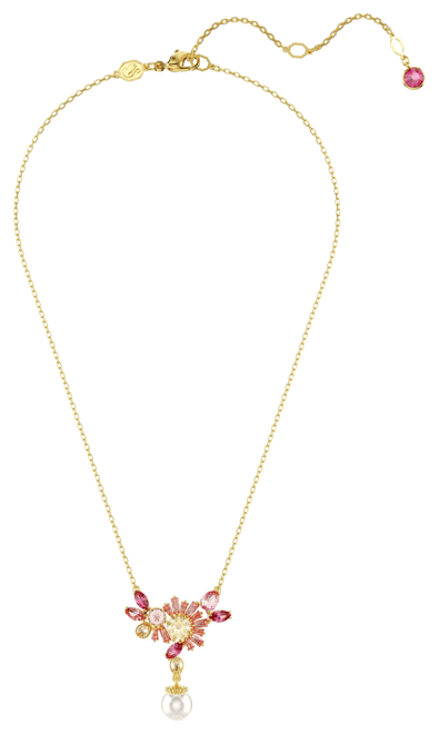 Mixed Cuts, Crystal  Imitation Pearl, Flower, Pink, Gold-Tone Gema Pendant Necklace