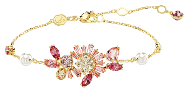 Mixed Cuts, Flower, Pink, Gold-Tone Gema Bracelet