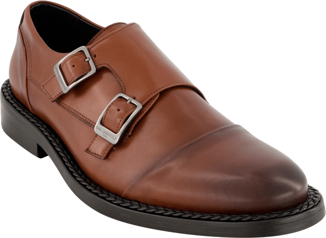 Men's White Label Leather Double Monk Cap Toe Dress Shoes