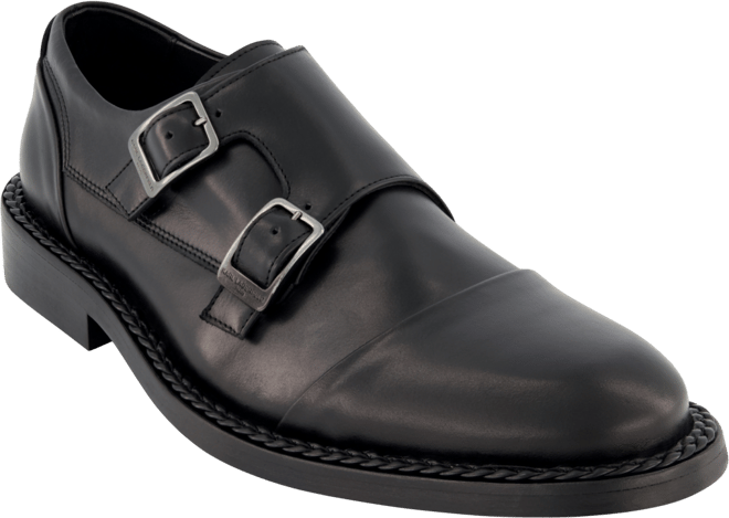 Men's White Label Leather Double Monk Cap Toe Dress Shoes