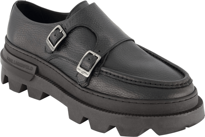 Men's White Label Leather Double Buckle Monk Strap Loafers