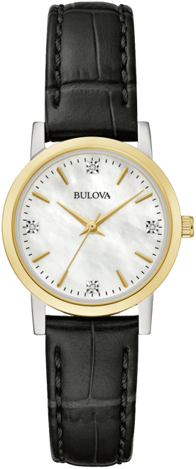 Women's Diamond Accent Black Leather Strap Watch 27mm