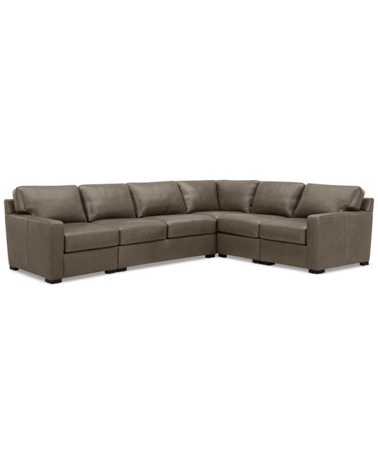 Radley 136" 5-Pc. Leather Square Corner L Shape Modular Sectional