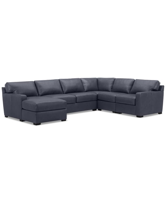 Radley 136" 5-Pc. Leather Square Corner Modular Chase Sectional, Created for Macy's