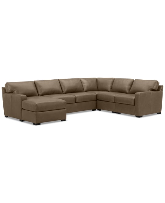 Radley 136" 5-Pc. Leather Square Corner Modular Chase Sectional, Created for Macy's