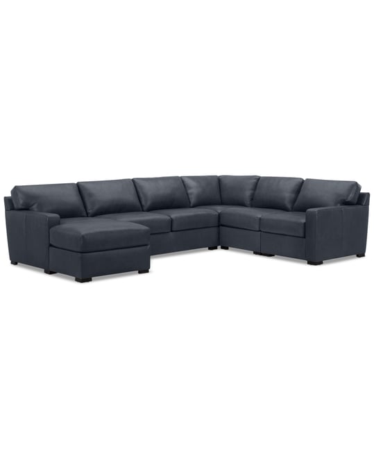 Radley 136" 5-Pc. Leather Square Corner Modular Chase Sectional, Created for Macy's