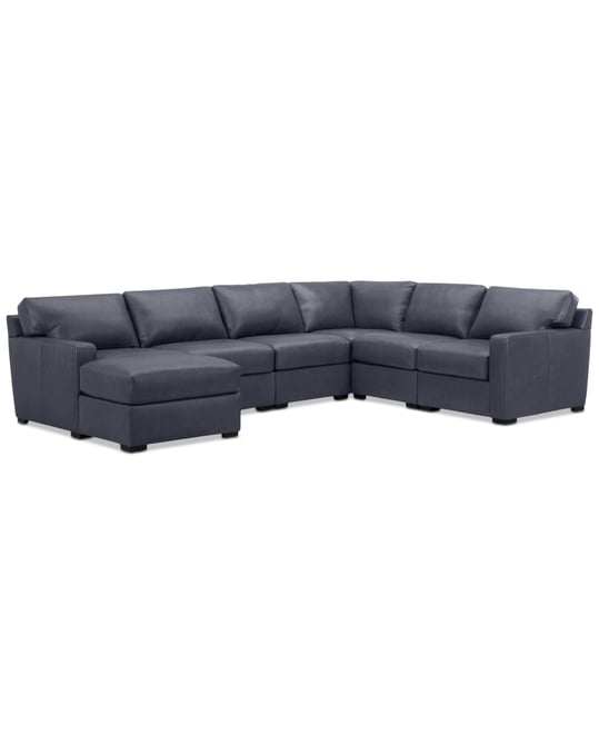 Radley 129" 6-Pc. Leather Square Corner Modular Chaise Sectional, Created for Macy's