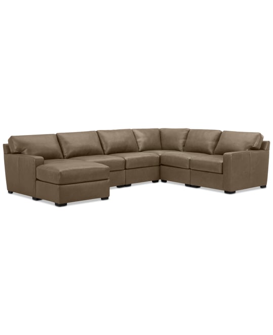 Radley 129" 6-Pc. Leather Square Corner Modular Chaise Sectional, Created for Macy's