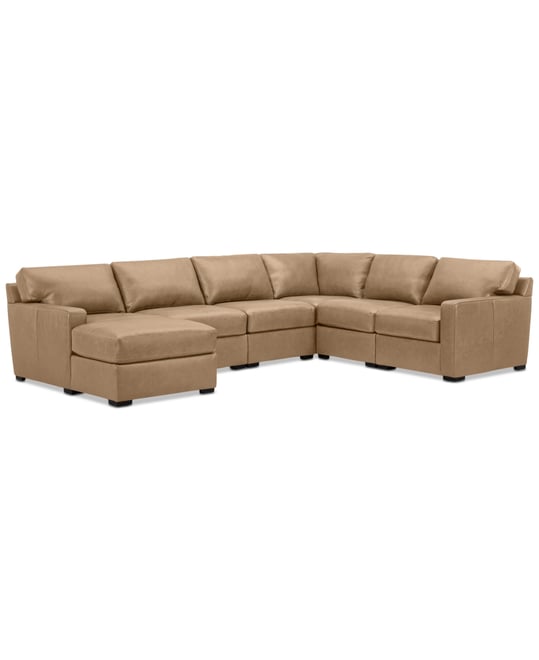 Radley 129" 6-Pc. Leather Square Corner Modular Chaise Sectional, Created for Macy's