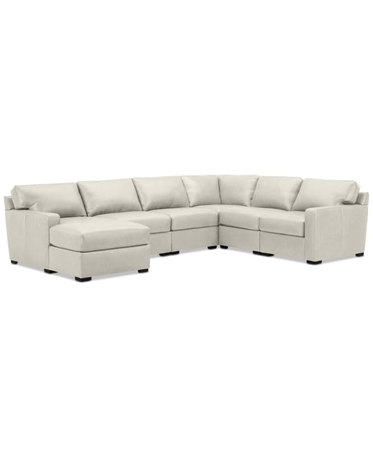 Radley 129" 6-Pc. Leather Square Corner Modular Chaise Sectional, Created for Macy's