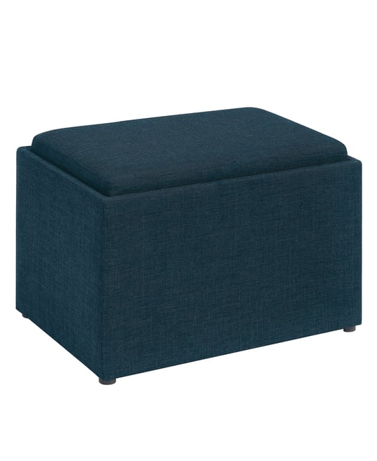 22.75" Faux Linen Accent Storage Ottoman with Tray