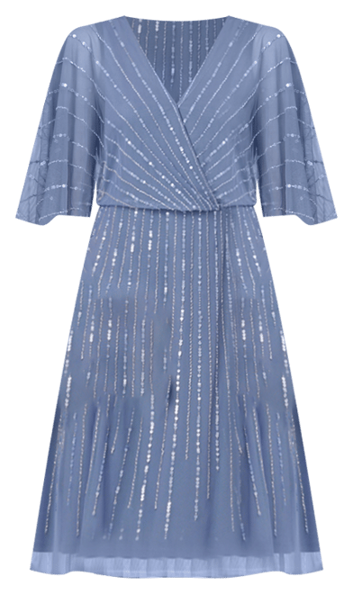 Plus Size Surplice-Neck Beaded Short Dress