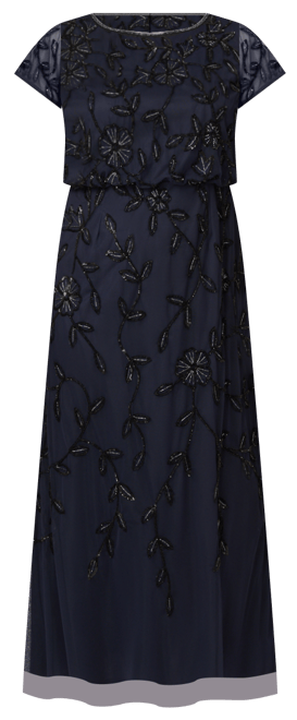 Plus Size Blouson Beaded Short-Sleeve Gown