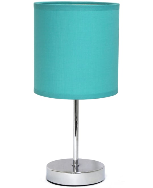 Nauru 11.81" Traditional Petite Metal Stick Bedside Table Desk Lamp in Chrome with Fabric Drum Shade