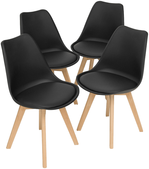 Set of 4 Dining Chairs Mid-Century Modern Shell Pu Seat with Wooden Legs