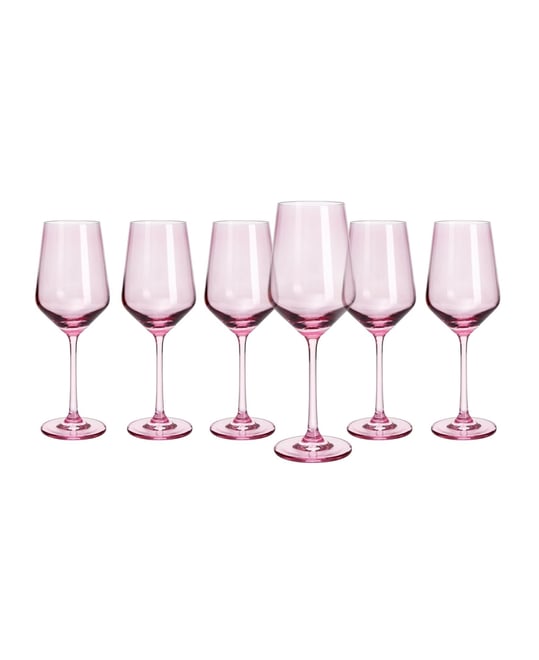 Blush Pink Colored Wine Glasses Hand Blown, 12 oz Set of 6
