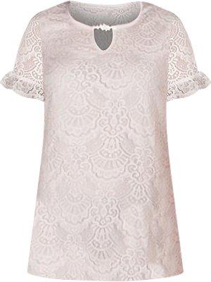 NY Collection Womens Ruffle Sleeve Lace Keyhole Top