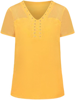 NY Collection Womens Mesh Sleeve & Studded Neck Blouse