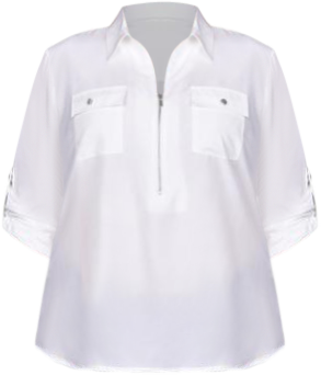 NY Collection Plus 3/4 Roll Tab Sleeve Zip Front Top