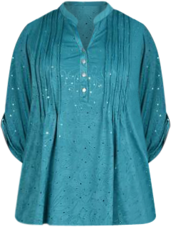 NY Collection Plus 3/4 Sleeve Roll Tab Y Neck Top