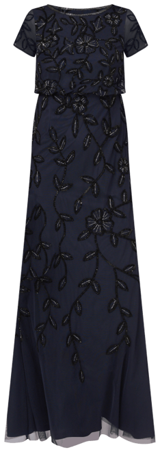 Petite Floral Beaded Blouson Short-Sleeve Gown