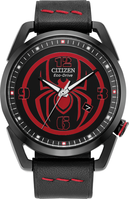 Eco-Drive Men's Marvel Miles Morales Black Leather Strap Watch 42mm
