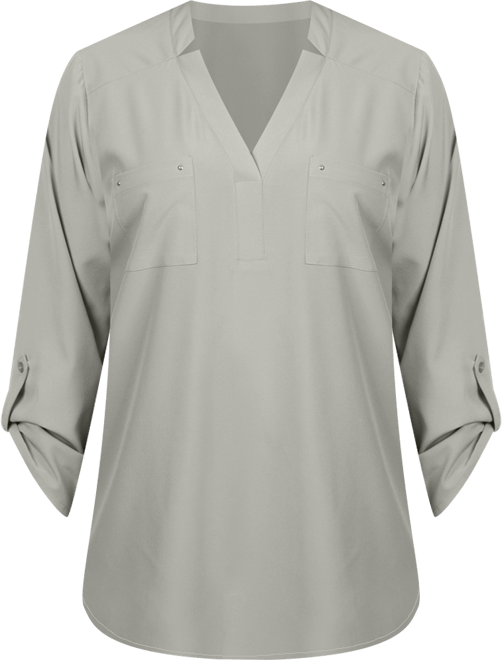 Women's Roll Tab Sleeve Blouse with Pockets